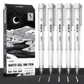 JusArt White Gel Pens with 0.4mm, 0.5mm & 1.0mm Assorted Tips, Opaque White Ink Pens for Black Paper, Drawing, Journaling & DIY Crafts, Ideal Drawing Pens for Artists & Art Supplies, 5 Pack