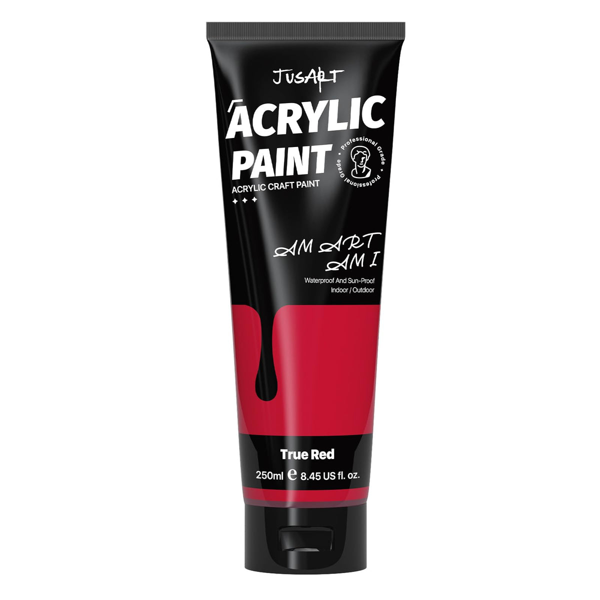 JusArt Acrylic Paint True Red Tubes(250ml, 8.45oz) Non-Toxic & Rich Pigment Craft Paint for Canvas Painting, Wood, Fabric, Stone, Ceramics, Art Supplies for Artists, Adults