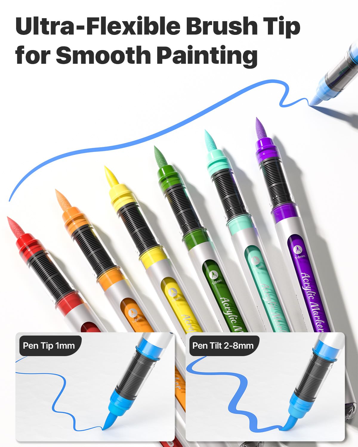 JusArt Acrylic Paint Markers Brush Tip 18 Colors, Water-Based No-Bleed Markers with Automatic Ink Control, Waterproof Acrylic Paint Pens for Eggs, Fabric, Rock, Glass, Ceramic, Metal
