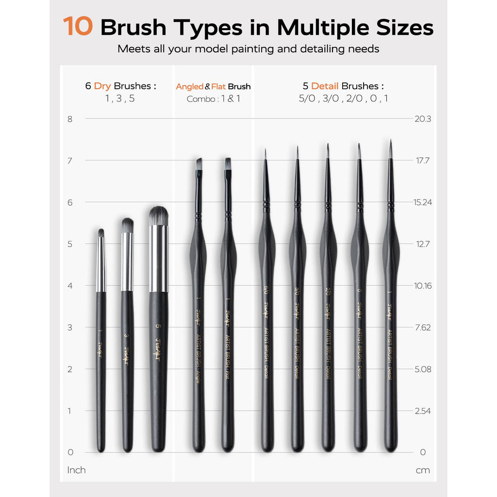 JusArt 10-Piece Detail Paint Brush Set, Miniature Paint Brushes for Models, Acrylic Oil Watercolor, Professional Fine Detail Brushes for Adults & Miniature Painters