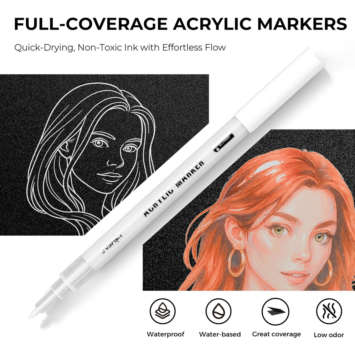 JusArt 3 Pack White Permanent Markers, 0.7mm Fine Point Acrylic Paint Pens for Rock Painting, Art Projects, Ceramic, Glass, Wood, Metal, Fabric, DIY, Ideal White Acrylic Marker for Art Supplies