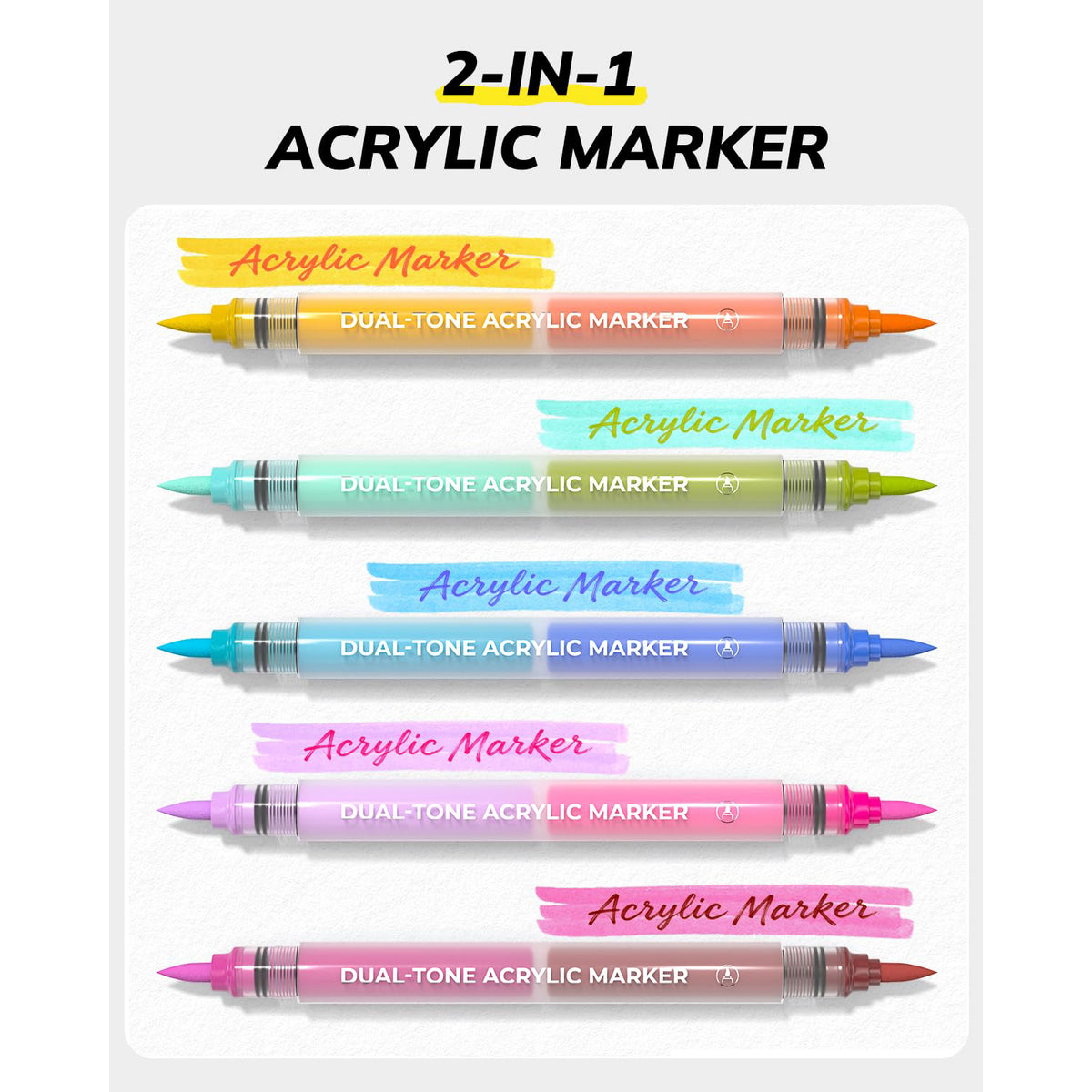 JusArt Acrylic Paint Markers, 48 Colors Brush Tip Acrylic Marker Set, 24 Dual-Tip Water-Based No-Bleed Markers with Automatic Ink Control for Wood, Rock, Fabric, Canvas, Glass, Metal,DIY Crafts