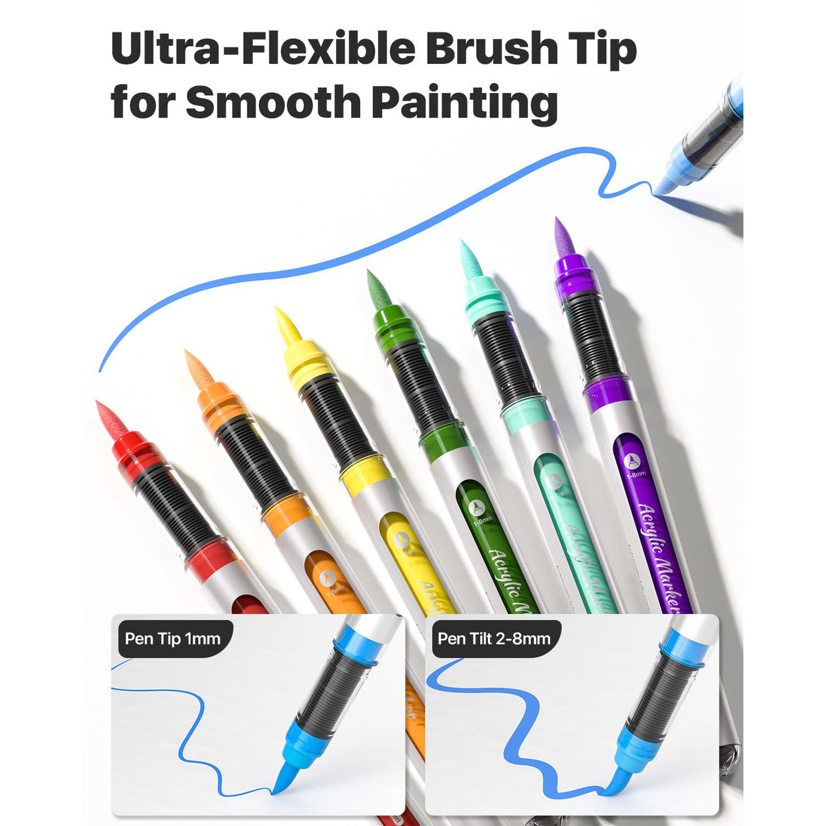 JusArt Acrylic Paint Markers Brush Tip 30 Colors, Water-Based No-Bleed Markers with Automatic Ink Control, Waterproof Acrylic Paint Pens for Eggs, Fabric, Rock, Glass, Ceramic, Metal