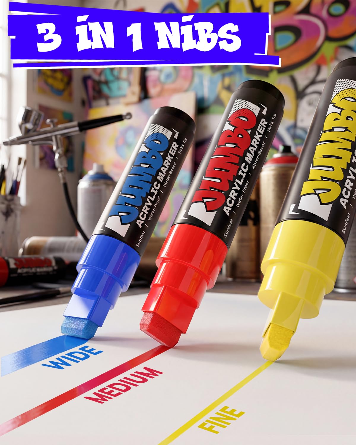 JusArt 14 Colors Jumbo Markers for Posters, 15mm Wide Tip, Thick Acrylic Paint Markers for Rock, Fabric, Window, Metal, Wood, Wall