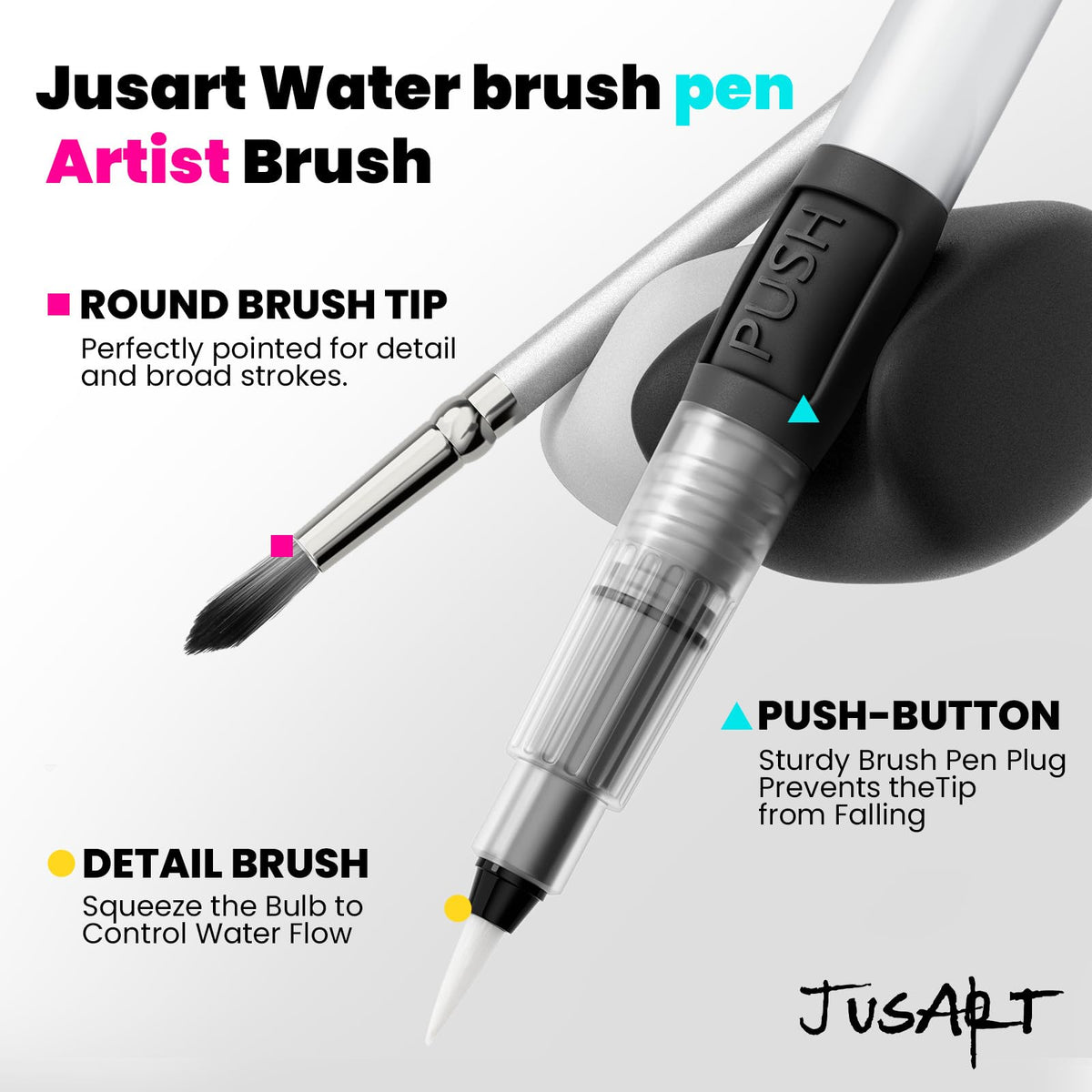 JusArt 50 Colors Watercolor Paint Set,Art Supplies with Metallic Color, Detail Painting Brushes, Water Brush Pens, Portable Travel Painting Kit for Artists, Professionals, Adults