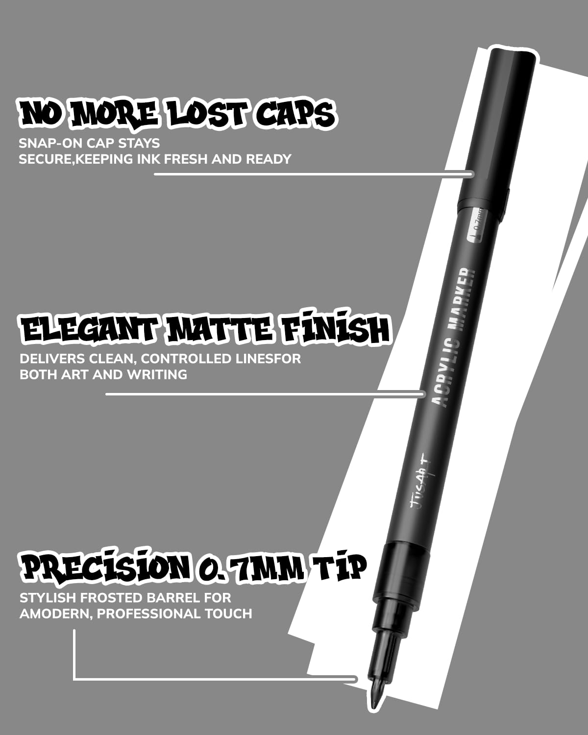 JusArt 4 Pcs Black Jumbo Poster Marker Set, 15mm Wide Tip and 0.7mm Fine Tip, Acrylic Paint Markers for Rock, Fabric, Glass, Metal, Wood