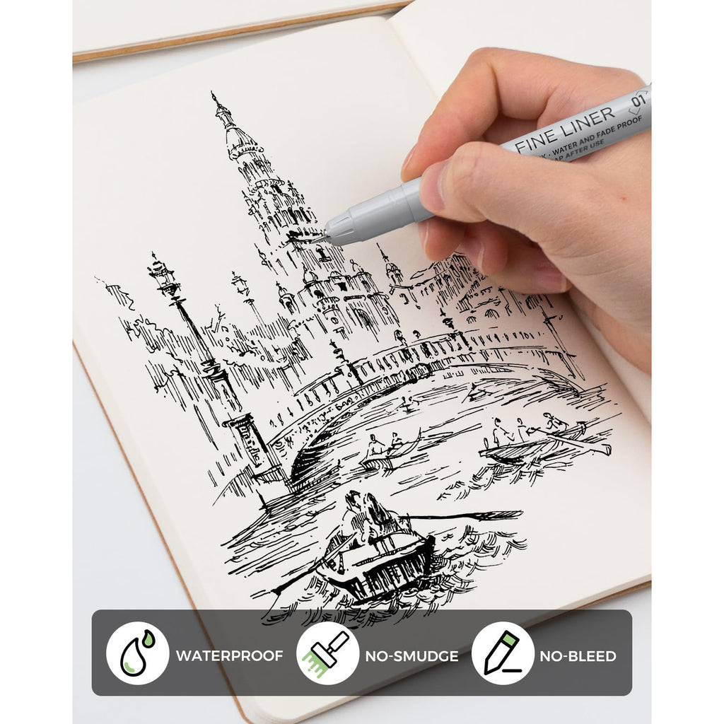JusArt Fineliner Pens, 8 Size, Ultra Fine, Fine & Brush, Waterproof Black Pigment Ink Drawing Pens for Illustration, Sketching, Writing, Journaling, Bible Notes, Technical Drawing pens
