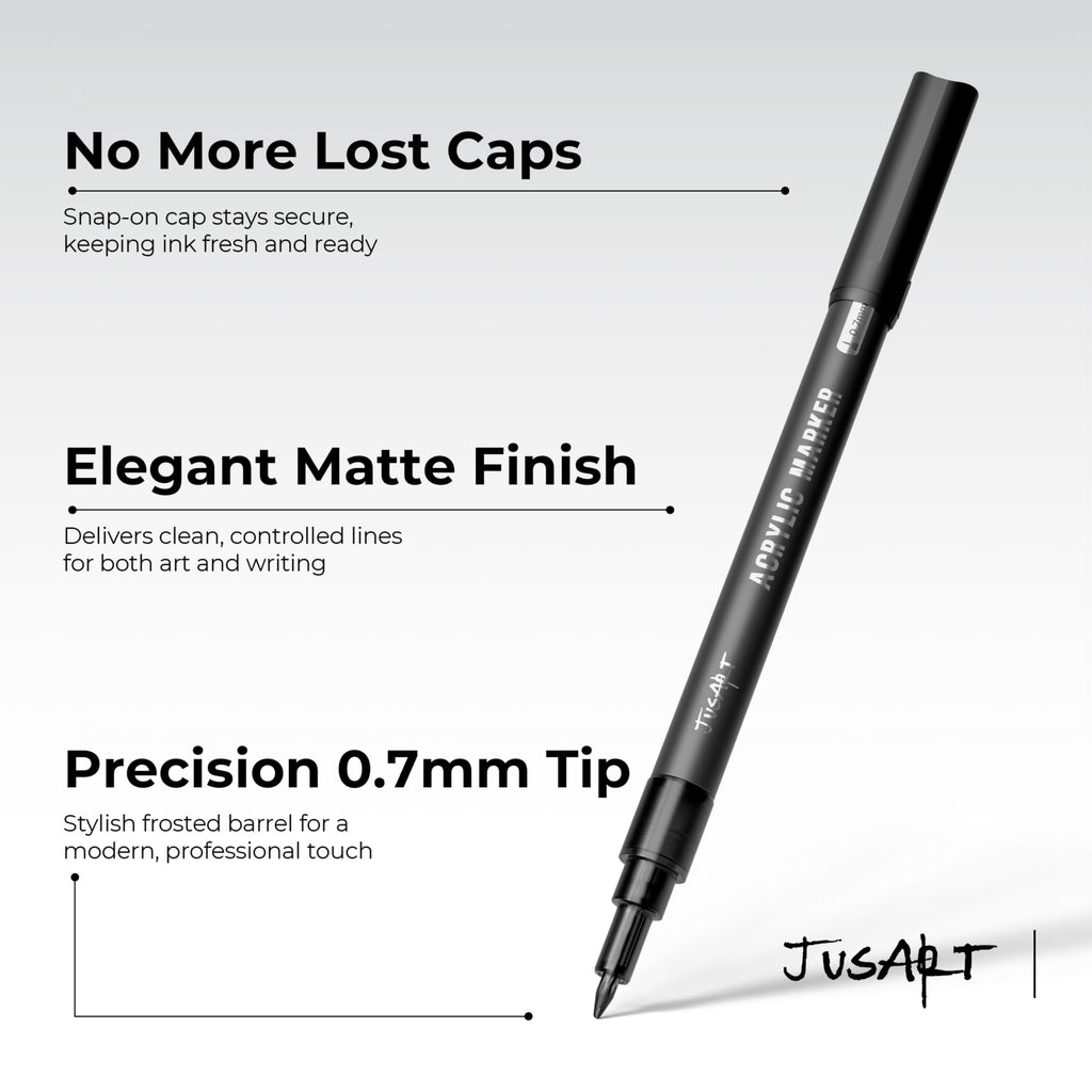 JusArt 3 Pack Black Permanent Markers, 0.7mm Fine Point Acrylic Paint Pens for Rock Painting, Art Projects, Ceramic, Glass, Wood, Metal, Fabric, DIY, Ideal White Acrylic Marker for Art Supplies