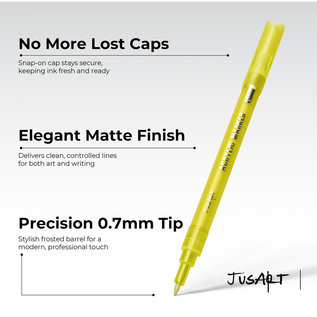 JusArt 3 Pack Gold Permanent Markers, 0.7mm Fine Point Acrylic Paint Pens for Rock Painting, Art Projects, Ceramic, Glass, Wood, Metal, Fabric, DIY, Ideal White Acrylic Marker for Art Supplies