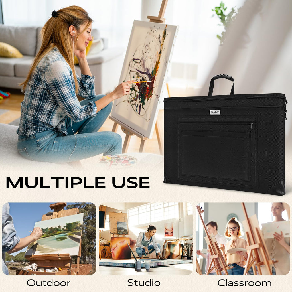 JusArt Art Portfolio Bag, 20x26 Light Weight Portfolio Folder Case with Adjustable Shoulder Strap, Leather Corners, Waterproof Art Bag for Artists and Students for Artwork, Poster, Sketching, Drawing